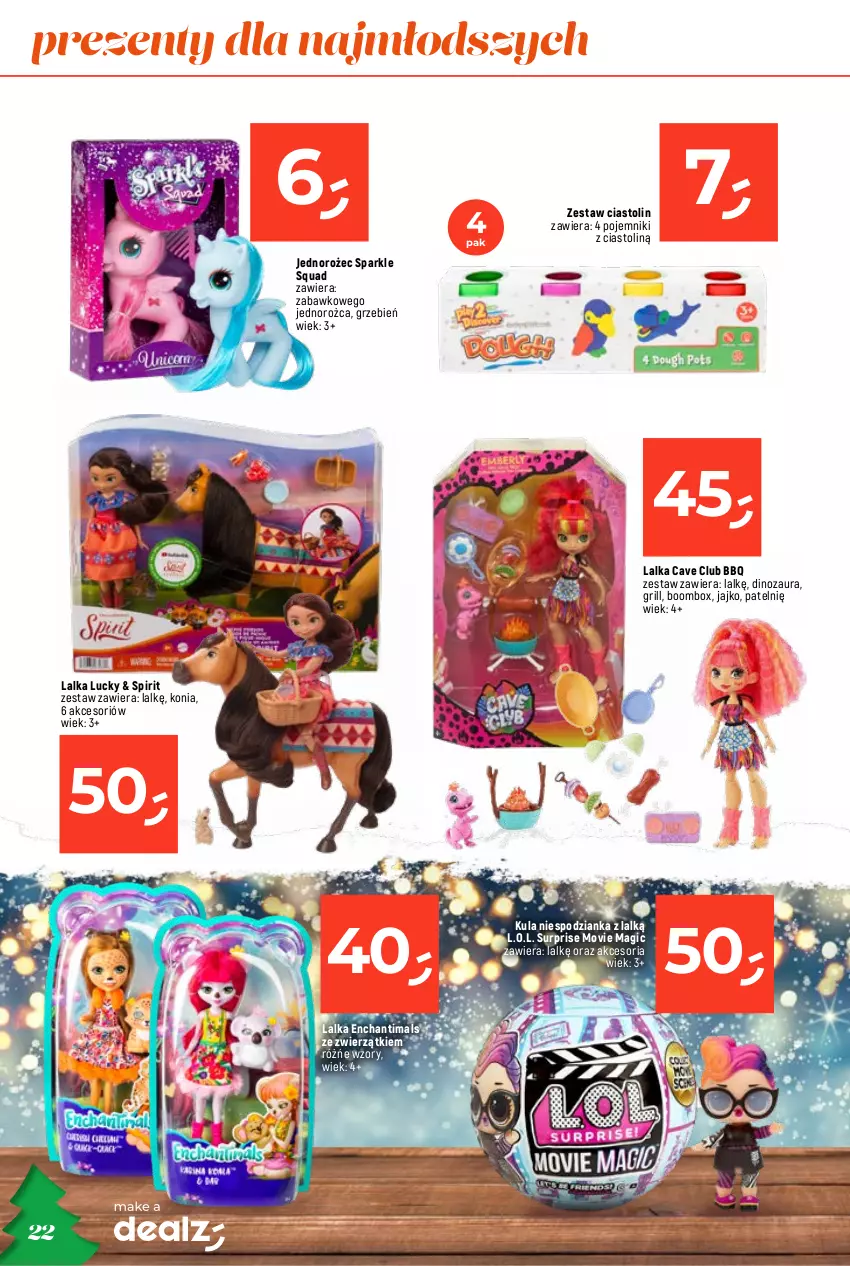 Gazetka promocyjna Dealz - O CHOINKA! SUPERCENY - ważna 09.11 do 24.12.2023 - strona 22 - produkty: Acer, Chodzik, Dinozaur, Enchantimals, Fa, Gra, Grill, Hot Wheels, Jednorożec, L.O.L., Lalka, Nerf, Pojemnik, Robot, Samochód, Squad, Stek, Wyrzutnia