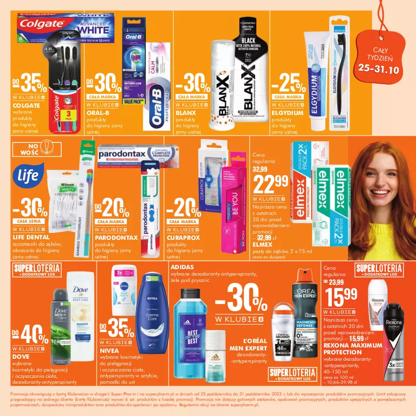 Gazetka promocyjna Super Pharm - Gazetka - ważna 25.10 do 31.10.2023 - strona 9 - produkty: Adidas, Antyperspirant, Colgate, Curaprox, Dezodorant, Dove, Elgydium, Elmex, Kosmetyki do pielęgnacji, L’Oréal, LG, Nivea, Parodontax, Rexona, Ser