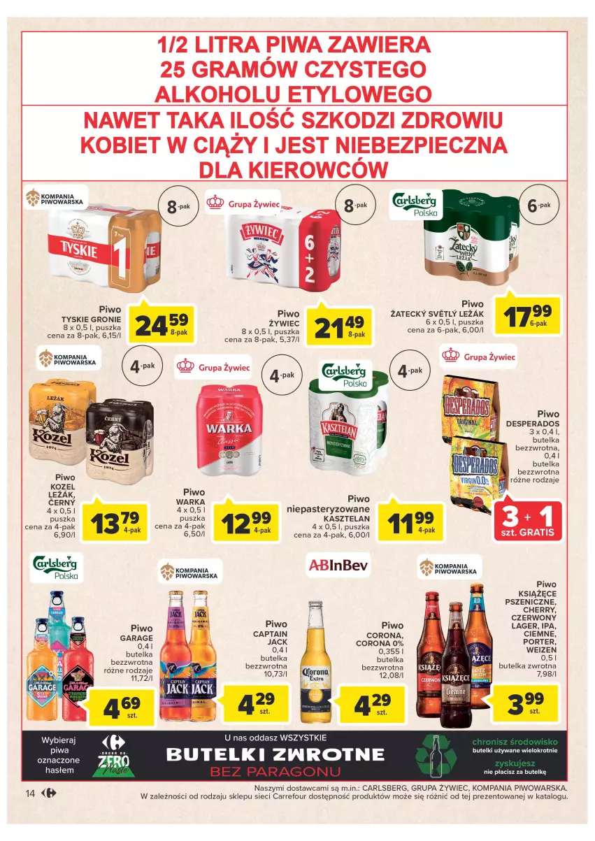 Gazetka promocyjna Carrefour - Gazetka Carrefour - ważna 27.12 do 31.12.2022 - strona 14 - produkty: Carlsberg, Gra, Kasztelan, Kozel, Książęce, Piec, Piwa, Piwo, Por, Tyskie, Warka