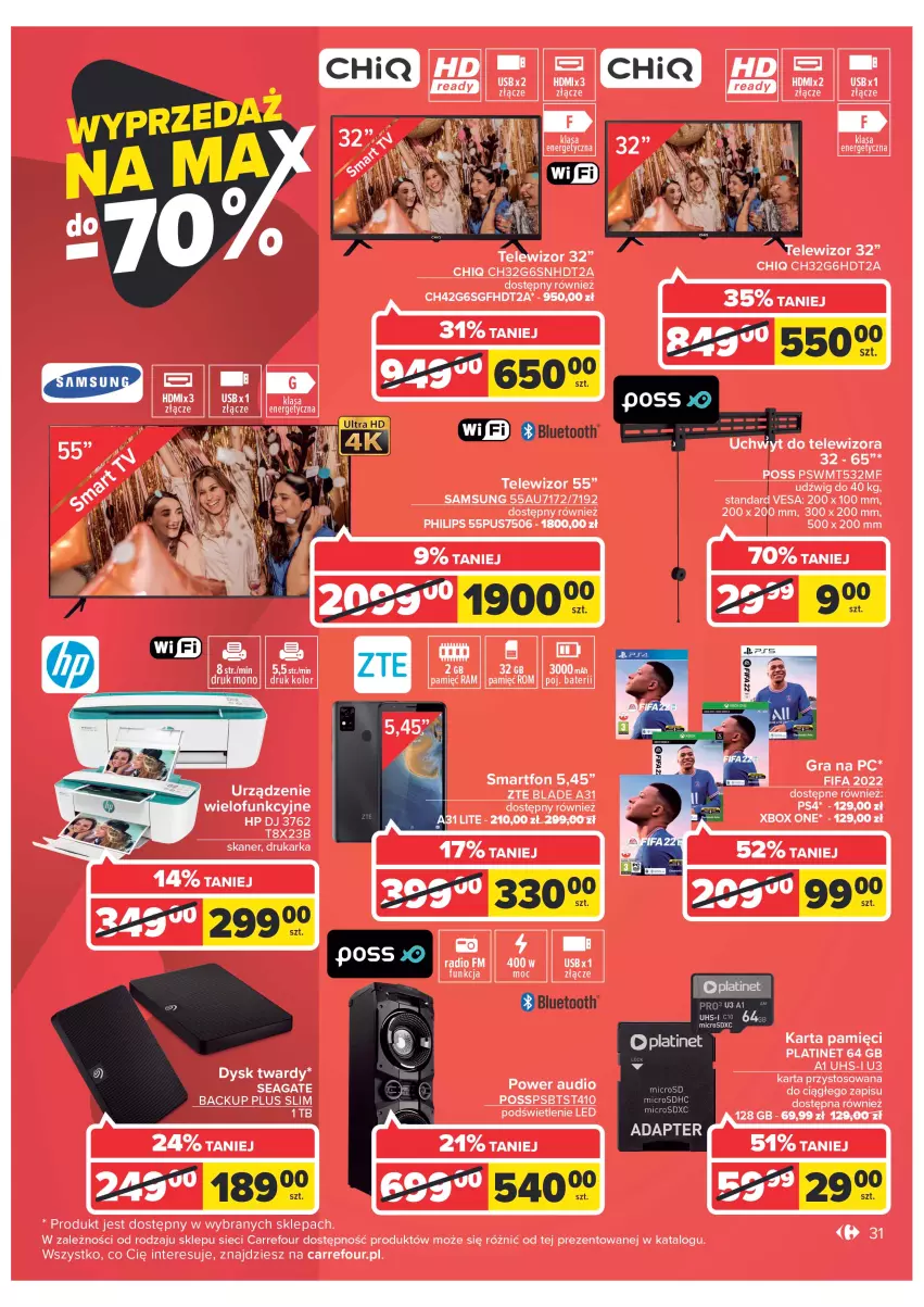 Gazetka promocyjna Carrefour - Gazetka Carrefour - ważna 27.12 do 31.12.2022 - strona 31 - produkty: Drukarka, Dźwig, Fa, HP, Karta pamięci, Philips, PLATINET, Power audio, PSB, Samsung, Skaner, Smartfon, Telewizor, Xbox