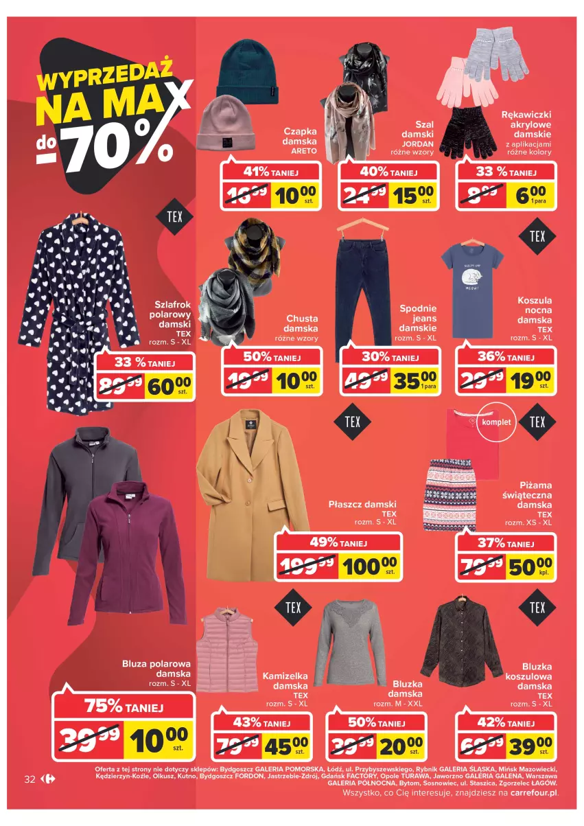 Gazetka promocyjna Carrefour - Gazetka Carrefour - ważna 27.12 do 31.12.2022 - strona 32 - produkty: Bluza, Bluza polarowa, Chusta, Czapka, Fa, Kamizelka, Kosz, Koszula, Piżama, Płaszcz, Sos, Szal