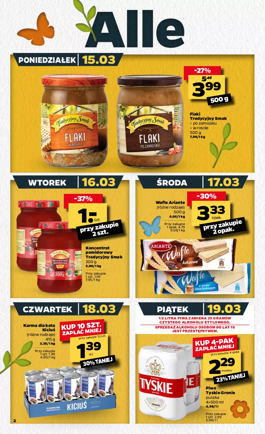 Gazetka promocyjna Netto - Gazetka spożywcza - ważna 15.03 do 20.03.2021 - strona 2 - produkty: Flaki, Gra, Koncentrat pomidorowy, Piwa, Piwo, Tyskie, Wafle