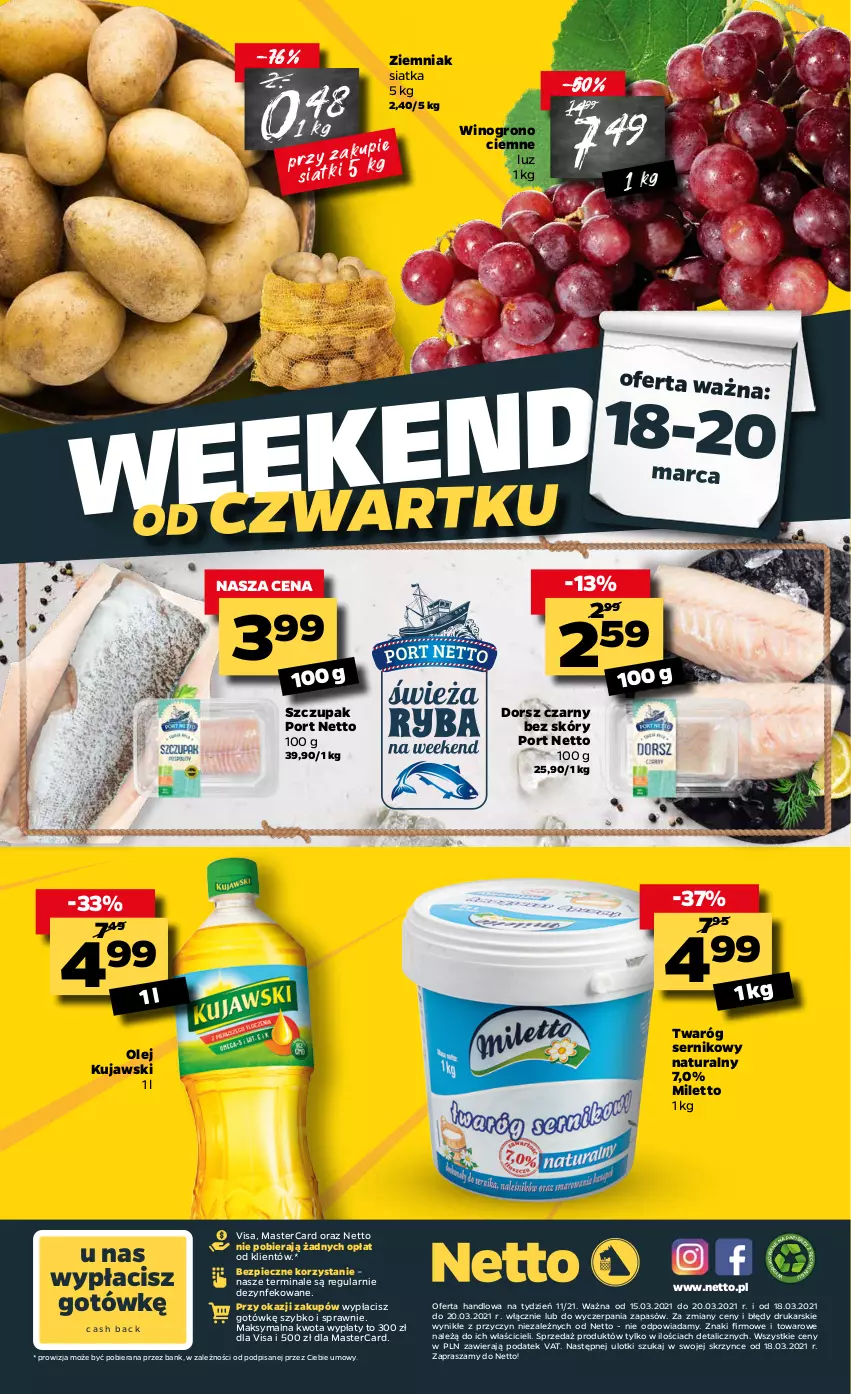 Gazetka promocyjna Netto - Gazetka spożywcza - ważna 15.03 do 20.03.2021 - strona 20 - produkty: Dorsz, Kujawski, Olej, Papier, Piec, Por, Ser, Siatka, Twaróg, Wino, Zupa