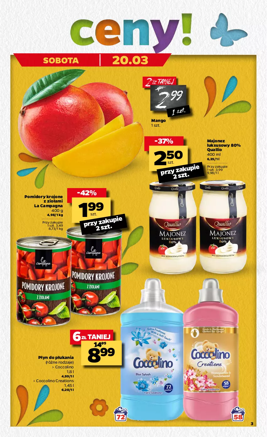 Gazetka promocyjna Netto - Gazetka spożywcza - ważna 15.03 do 20.03.2021 - strona 3 - produkty: Coccolino, Majonez, Mango, Płyn do płukania, Pomidory, Pomidory krojone