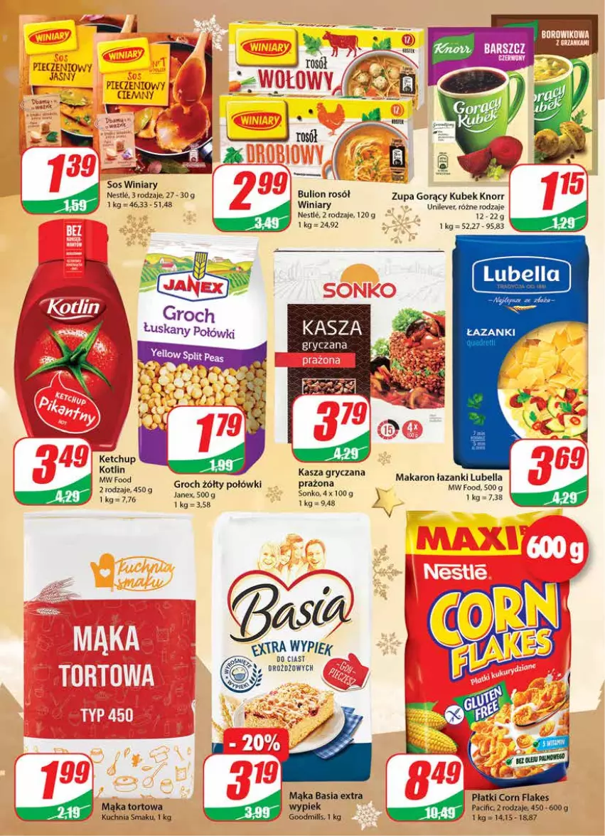 Gazetka promocyjna Dino - Gazetka - ważna 15.12 do 21.12.2021 - strona 10 - produkty: Basia, Bell, Bella, Bulion, Cif, Corn flakes, Groch, Ketchup, Knorr, Kotlin, Kubek, Kuchnia, Lion, Lubella, Mąka, Mąka tortowa, Makaron, Piec, Rosół, Sonko, Sos, Winiary, Zupa