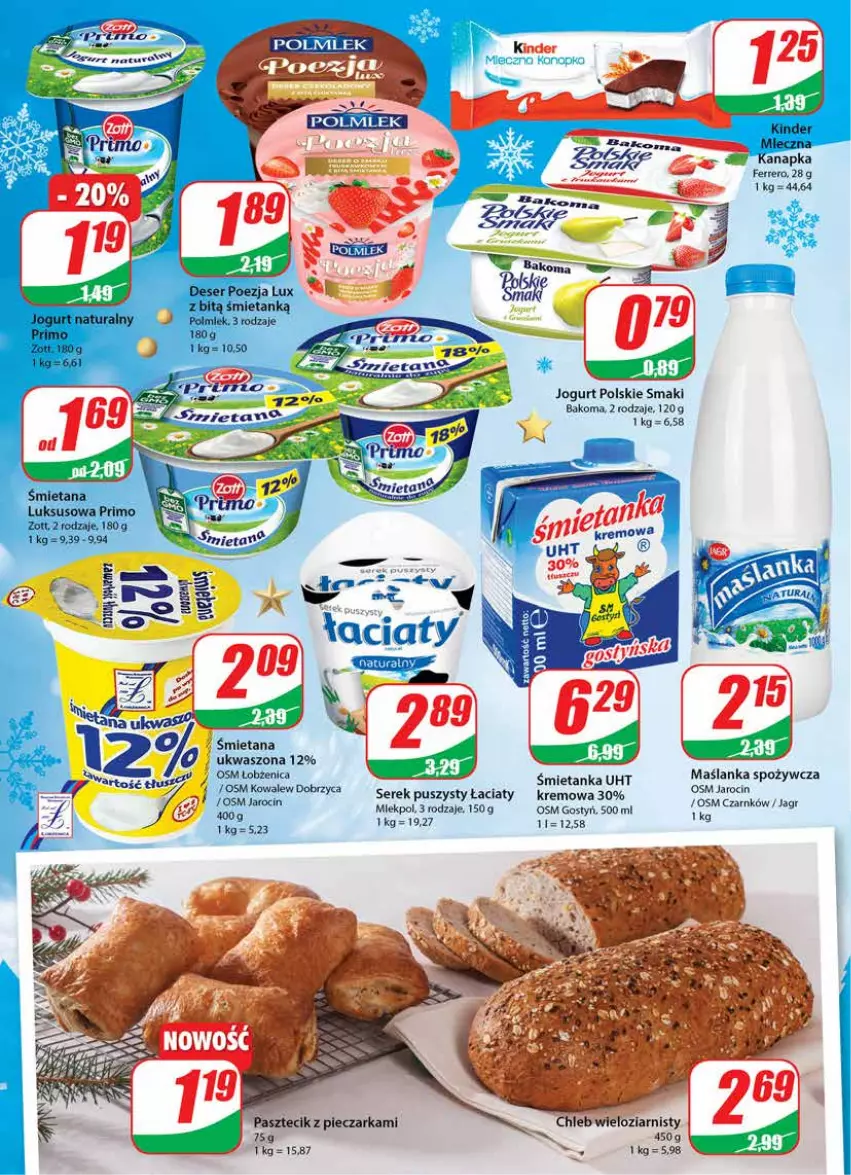 Gazetka promocyjna Dino - Gazetka - ważna 15.12 do 21.12.2021 - strona 16 - produkty: Bakoma, Chleb, Chleb wieloziarnisty, Ferrero, Jagr, Jogurt, Maślanka, Pasztecik z pieczarkami, Piec, Pieczarka, Ser, Serek, Serek puszysty