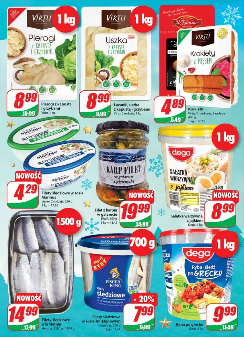 Gazetka promocyjna Dino - Gazetka - ważna 15.12 do 21.12.2021 - strona 19 - produkty: Dega, Gala, Kapustą, Karp, Krokiety, Lisner, Pierogi, Ryba, Ryba po grecku, Sałat, Sałatka, Sałatka warzywna, Sos, Virtu