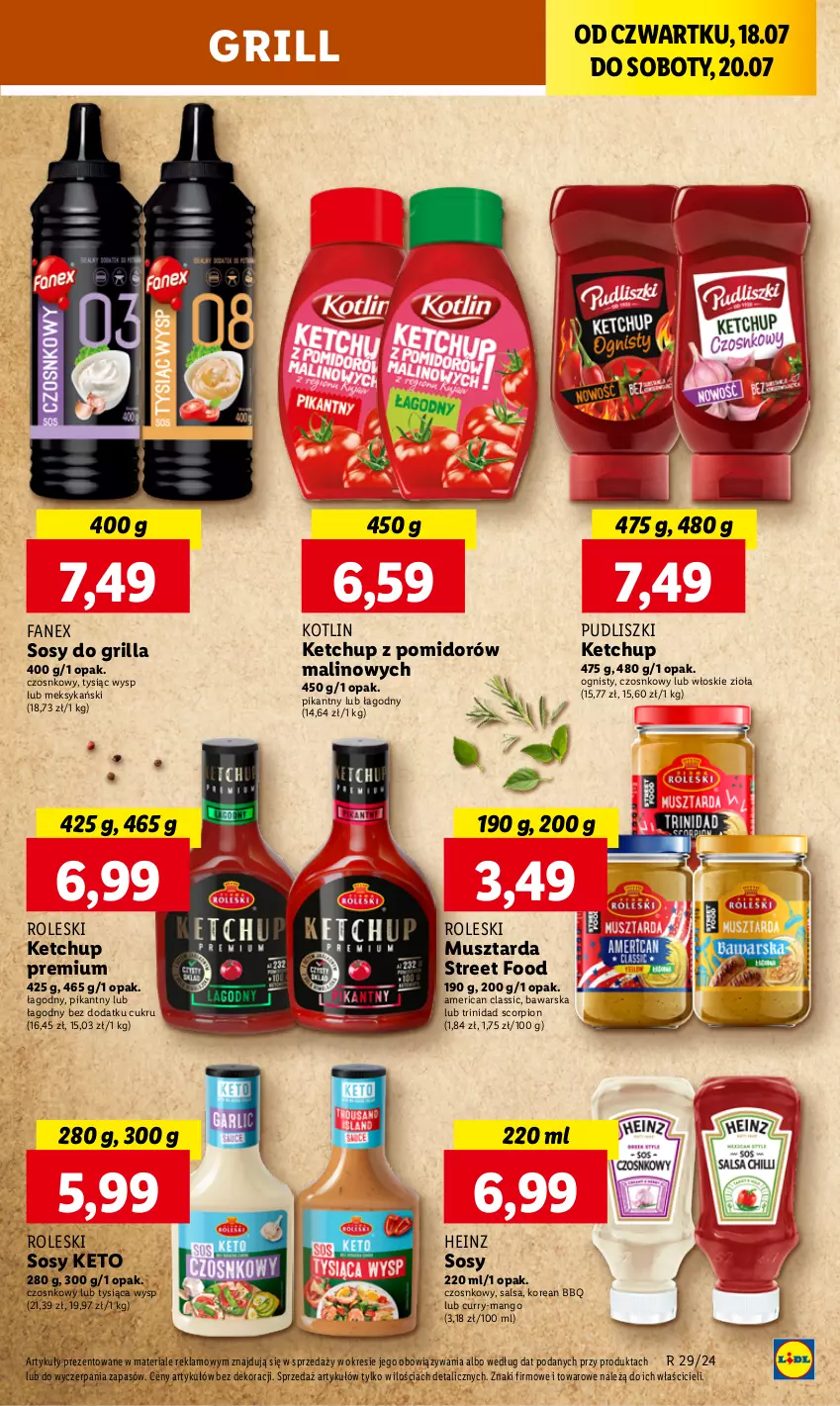 Gazetka promocyjna Lidl - GAZETKA - ważna 18.07 do 20.07.2024 - strona 21 - produkty: Fa, Grill, Heinz, Ketchup, Kotlin, Mango, Mus, Musztarda, Pudliszki, Salsa, Sos