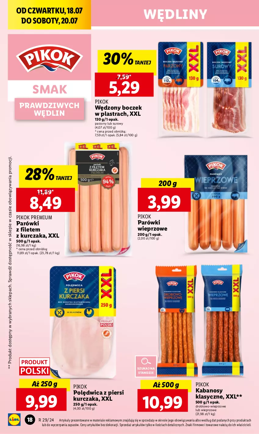 Gazetka promocyjna Lidl - GAZETKA - ważna 18.07 do 20.07.2024 - strona 24 - produkty: Boczek, Kabanos, Kurczak, Parówki, PIKOK, Polędwica