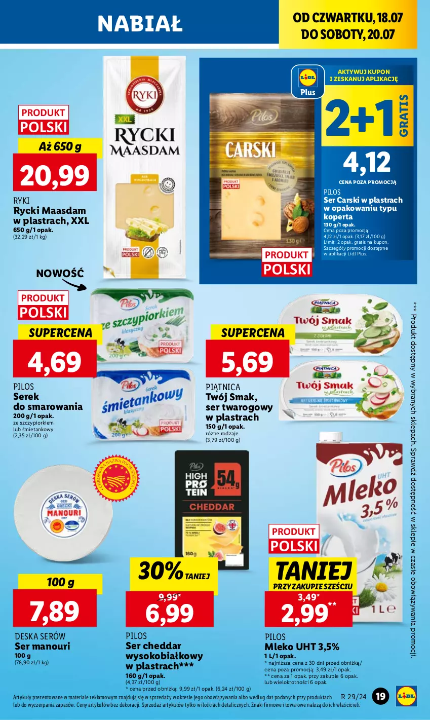 Gazetka promocyjna Lidl - GAZETKA - ważna 18.07 do 20.07.2024 - strona 27 - produkty: Cars, Cheddar, Deska serów, Gra, Maasdam, Mleko, Piątnica, Pilos, Ser, Ser twarogowy, Serek, Sok, Twój Smak