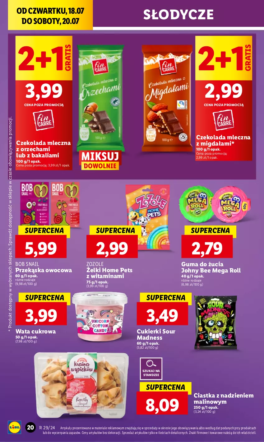 Gazetka promocyjna Lidl - GAZETKA - ważna 18.07 do 20.07.2024 - strona 28 - produkty: Ciastka, Cukier, Cukierki, Czekolada, Czekolada mleczna, Gra, Guma do żucia, Wata cukrowa