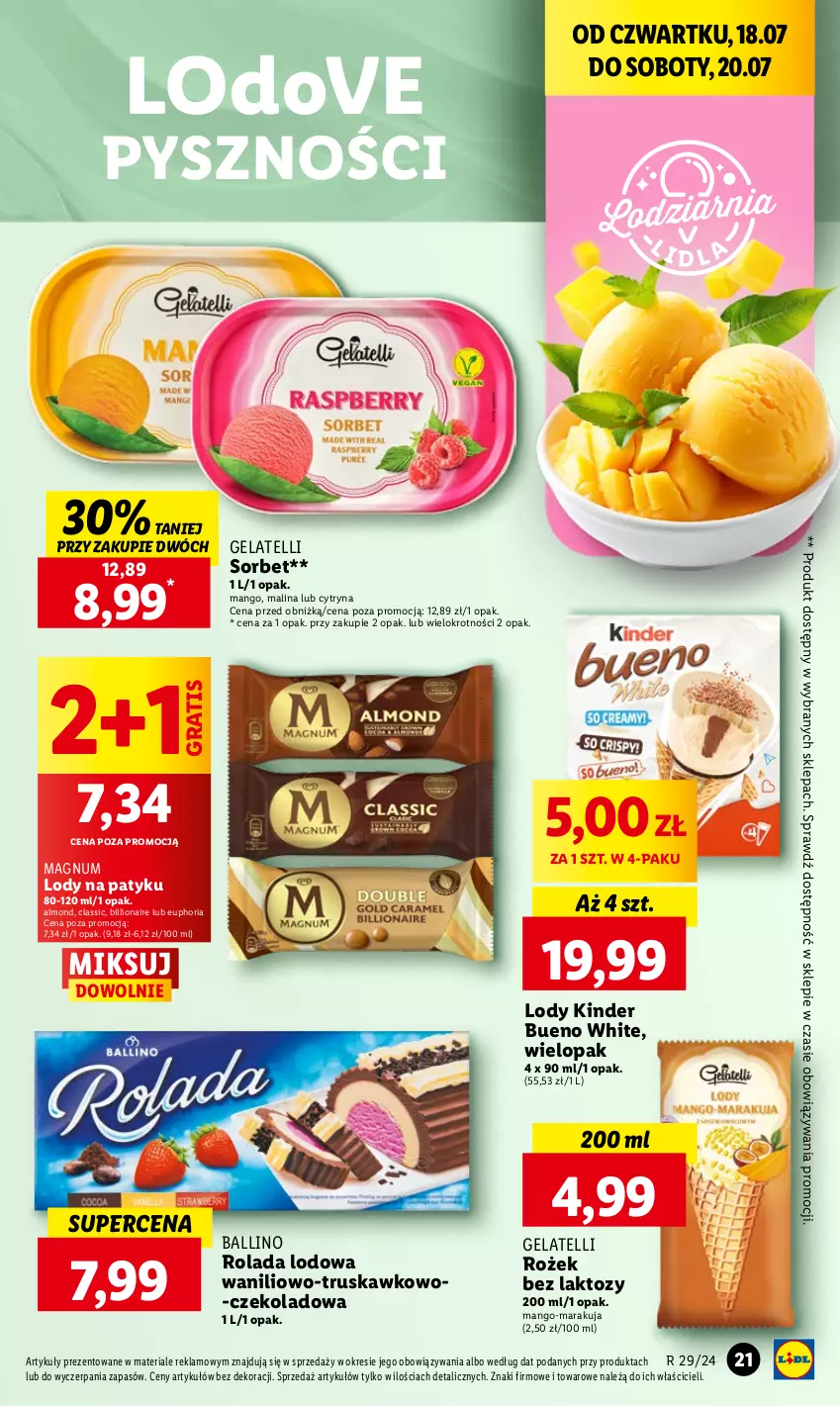 Gazetka promocyjna Lidl - GAZETKA - ważna 18.07 do 20.07.2024 - strona 29 - produkty: Dove, Gra, Kinder, Kinder Bueno, Lion, Lody, Mango, Rolada