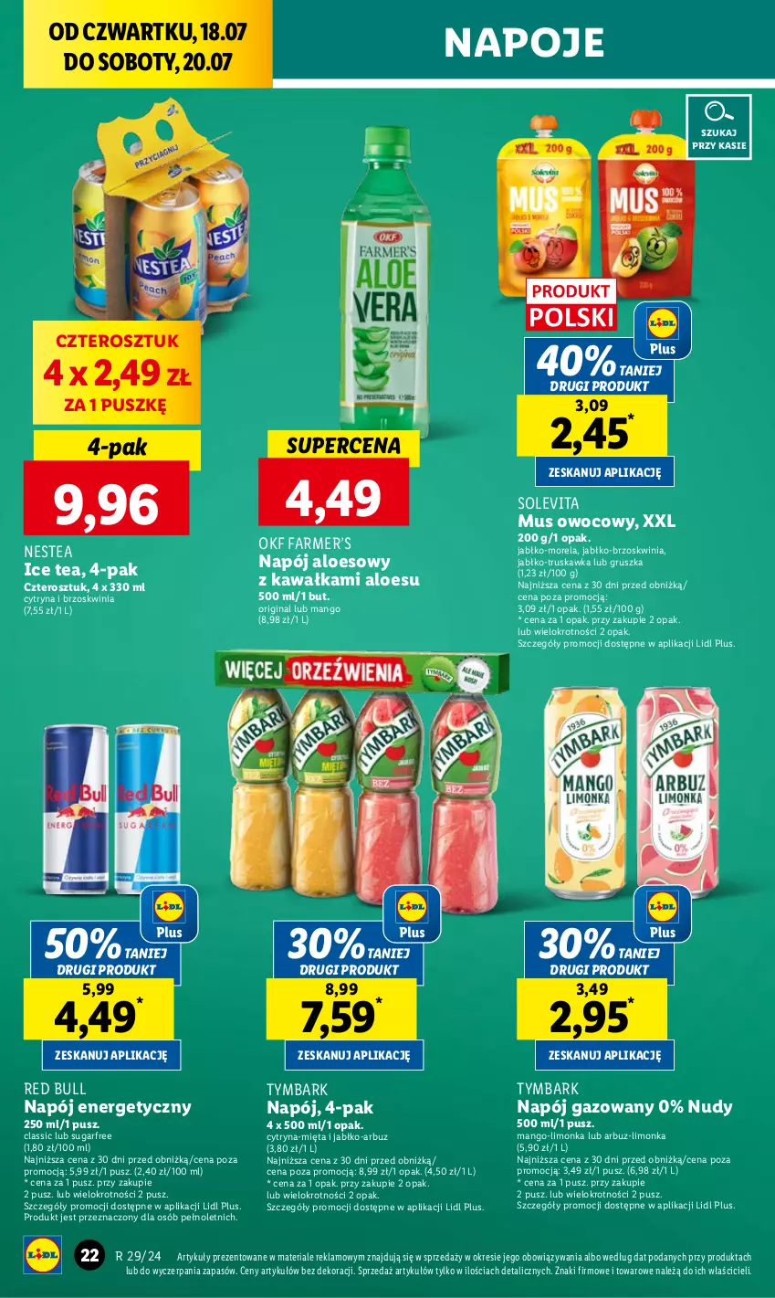 Gazetka promocyjna Lidl - GAZETKA - ważna 18.07 do 20.07.2024 - strona 30 - produkty: Arbuz, Fa, Gin, Ice tea, Kawa, Limonka, Mango, Mięta, Morela, Mus, Napój, Napój energetyczny, Napój gazowany, Napoje, Nestea, Red Bull, Tymbark