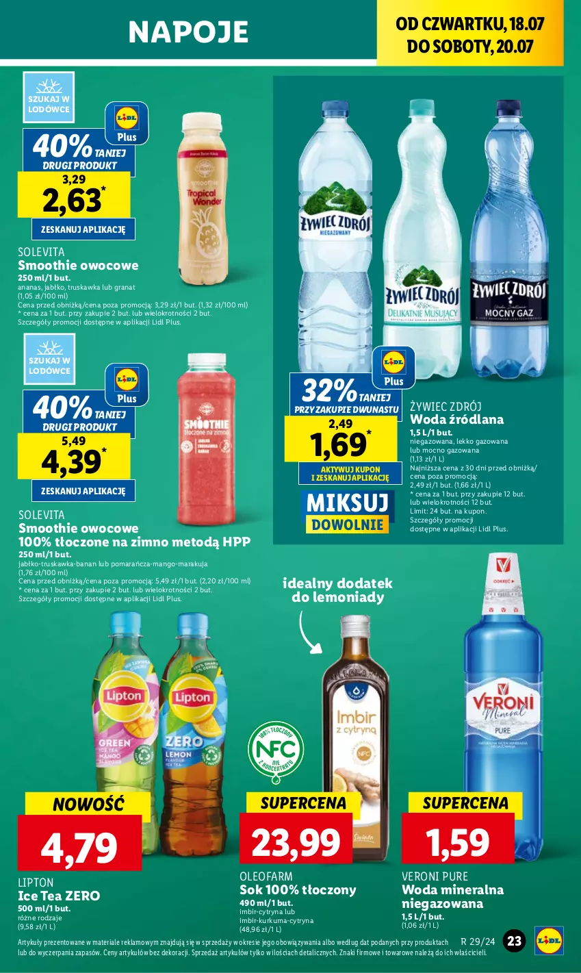 Gazetka promocyjna Lidl - GAZETKA - ważna 18.07 do 20.07.2024 - strona 31 - produkty: Ananas, Fa, Gra, Granat, HP, Ice tea, Imbir, Kurkuma, LANA, Lipton, Mango, Napoje, Oleo, Oleofarm, Pur, Smoothie, Sok, Woda, Woda mineralna