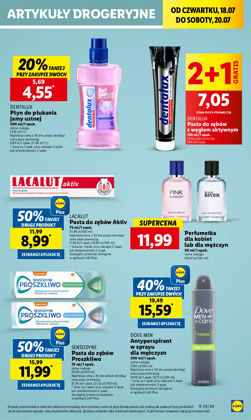 Gazetka promocyjna Lidl - GAZETKA - ważna 18.07 do 20.07.2024 - strona 39 - produkty: Antyperspirant, Dove, Gra, Lacalut, Pasta do zębów, Perfum, Płyn do płukania, Płyn do płukania jamy ustnej, Sensodyne