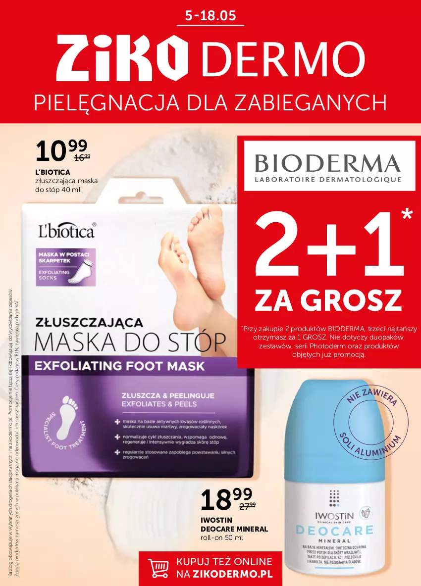 Gazetka promocyjna Ziko - 5-18.05.2022 - ważna 05.05 do 18.05.2022 - strona 1 - produkty: Bioderma, Iwostin, Maska, Maska do stóp, Ser