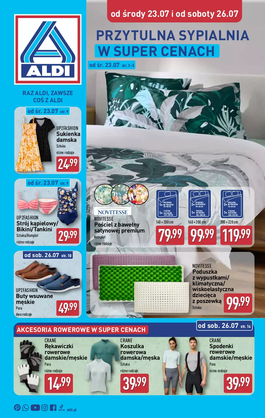 Gazetka promocyjna Aldi - Artykuły przemysłowe i tekstylia - ważna 23.07 do 26.07.2025 - strona 1 - produkty: Bikini, Buty, Dzieci, Fa, Kosz, Koszulka, Poduszka, Pościel, Poszewka, Rower, Strój kąpielowy, Sukienka, Sypialnia