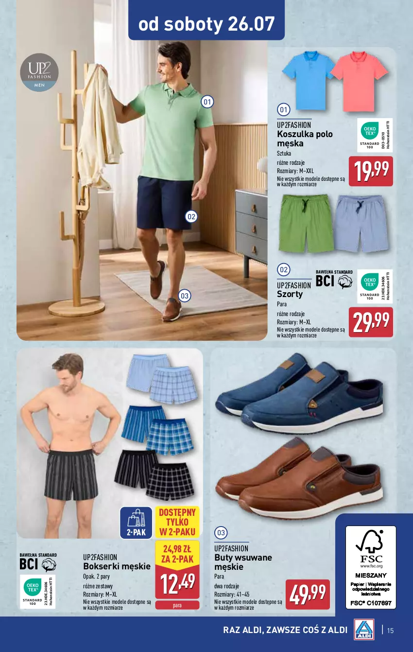 Gazetka promocyjna Aldi - Artykuły przemysłowe i tekstylia - ważna 23.07 do 26.07.2025 - strona 15 - produkty: Bokserki, Buty, Fa, Kosz, Koszulka, Ser, Szorty