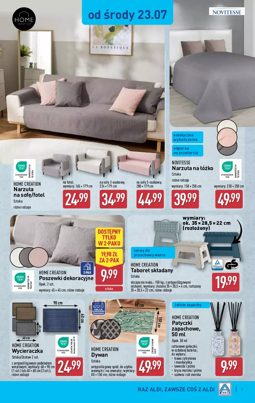 Gazetka promocyjna Aldi - Artykuły przemysłowe i tekstylia - ważna 23.07 do 26.07.2025 - strona 7 - produkty: Bryza, Dywan, Fotel, Narzuta, Podkład, Por, Sól, Taboret, Taboret składany, Wycieraczka
