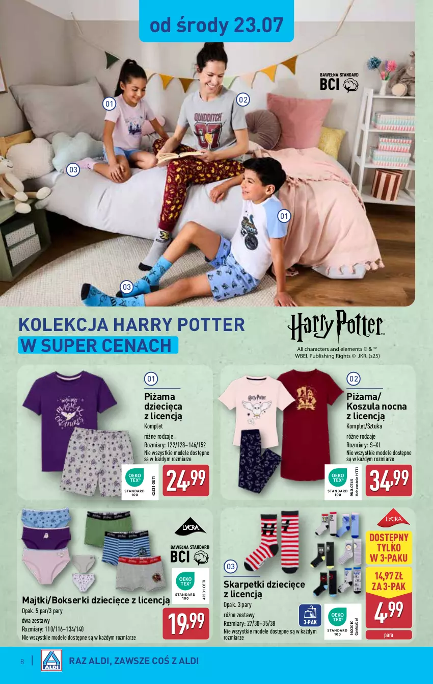 Gazetka promocyjna Aldi - Artykuły przemysłowe i tekstylia - ważna 23.07 do 26.07.2025 - strona 8 - produkty: Bokserki, Dzieci, Harry Potter, Karp, Kosz, Koszula, Koszula nocna, Majtki, Piżama, Ser, Skarpetki