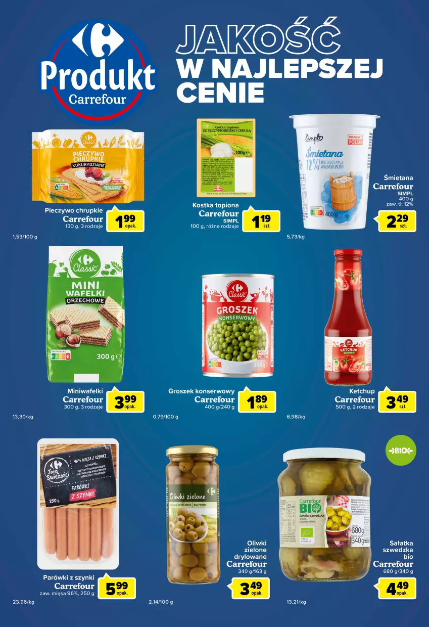 Gazetka promocyjna Carrefour - Gazetka Express - ważna 24.05 do 30.05.2022 - strona 4 - produkty: Chrupki, Groszek, Ketchup, Oliwki, Parówki, Parówki z szynki, Sałat, Sałatka, Ser, Top