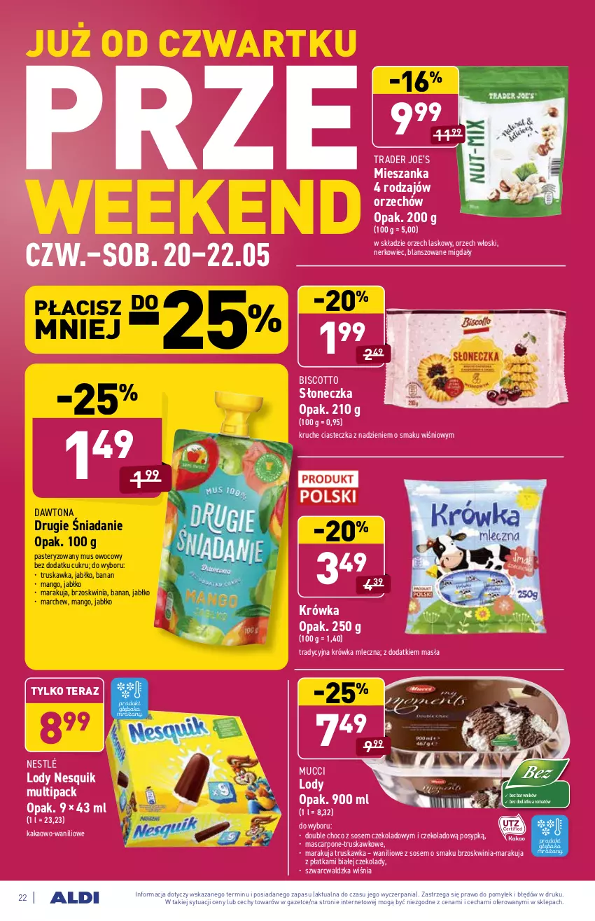 Gazetka promocyjna Aldi - ważna 17.05 do 22.05.2021 - strona 22 - produkty: Dawtona, Kakao, Lody, Mango, Mascarpone, Migdały, Mus, Nesquik, Nestlé, Sos, Tera