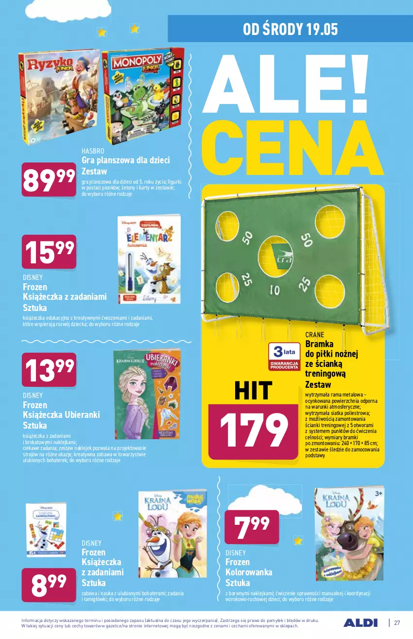 Gazetka promocyjna Aldi - ważna 17.05 do 22.05.2021 - strona 27 - produkty: Bramka, Cynk, Disney, Dzieci, Frozen, Gra, Hasbro, Klej, Kolorowanka, Noż, Por, Rama, Ramka, Siatka, Tera