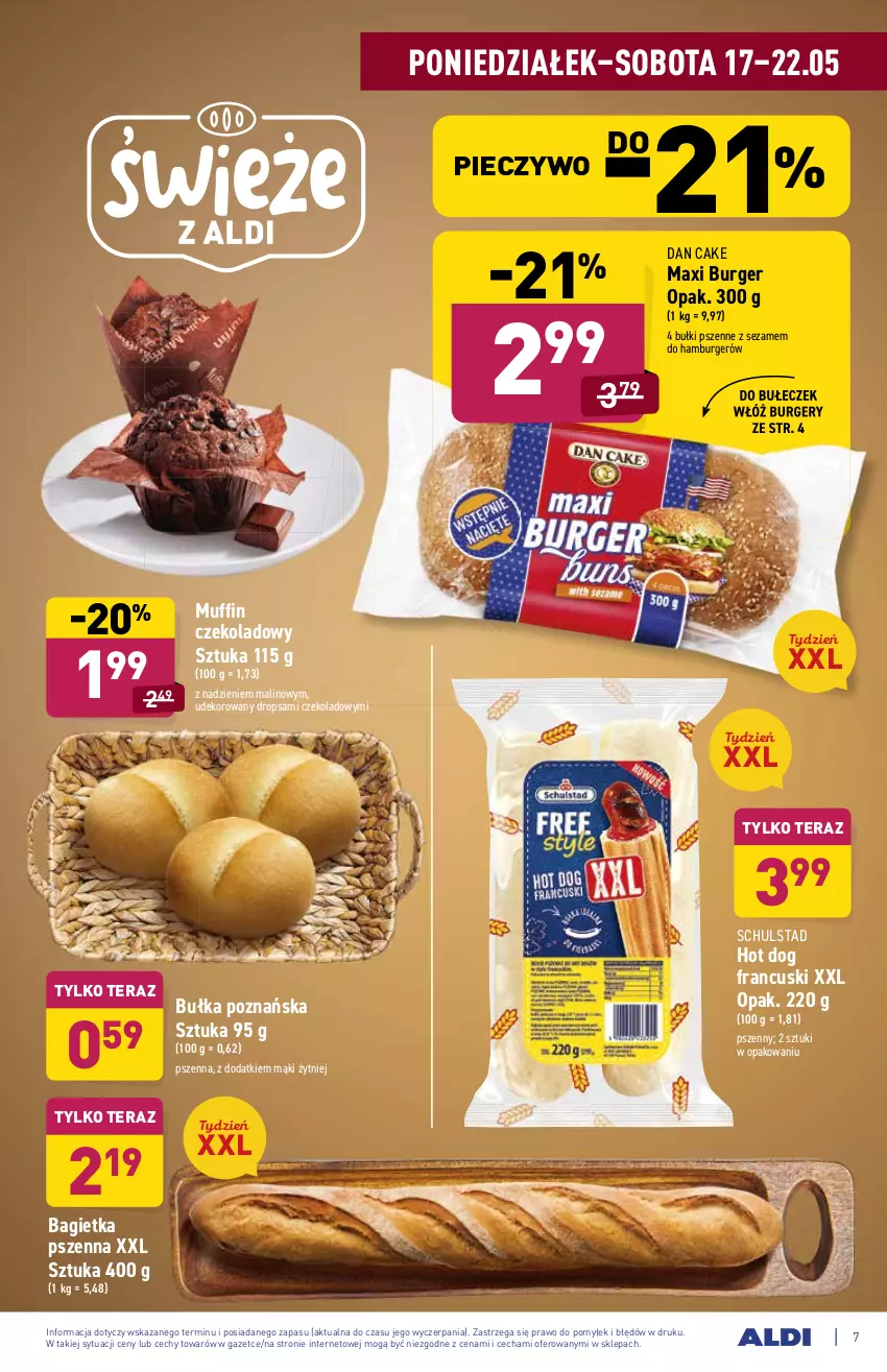 Gazetka promocyjna Aldi - ważna 17.05 do 22.05.2021 - strona 7 - produkty: Bagietka, Bagietka pszenna, Bułka, Burger, Dan Cake, Hamburger, Hot dog, Piec, Pieczywo, Sezam, Tera