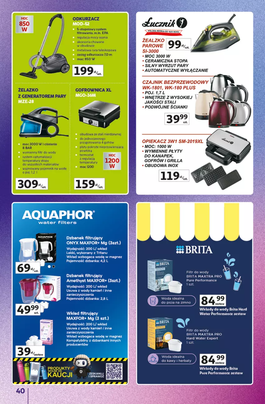 Gazetka promocyjna Auchan - Gazetka Znane Marki Hipermarket Auchan - ważna 11.06 do 17.06.2026 - strona 40 - produkty: Aquaphor, Brit, Brita, Brita Maxtra, Dzbanek, Dzbanek filtrujący, Fa, Grill, Gry, Magnez, Odkurzacz, Pojemnik, Pur, Rura, Sok, Teleskop, Top, Wkład filtrujący, Woda