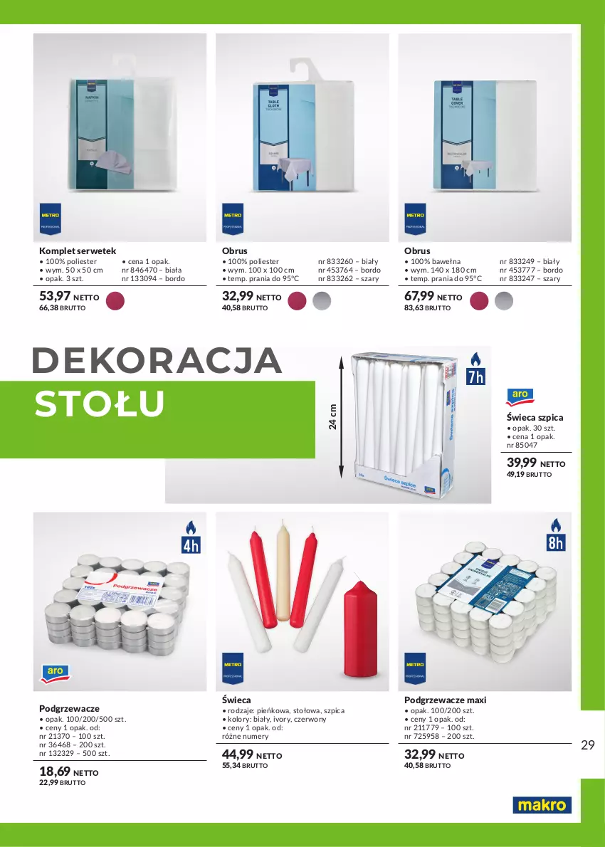 Gazetka promocyjna Makro - Meble i grille - katalog produktów dla profesjonalnej Gastronomii 2024 - ważna 15.04.2024 do 31.01.2025 - strona 29 - produkty: Obrus, Podgrzewacze, Ser, Szpic, Wełna