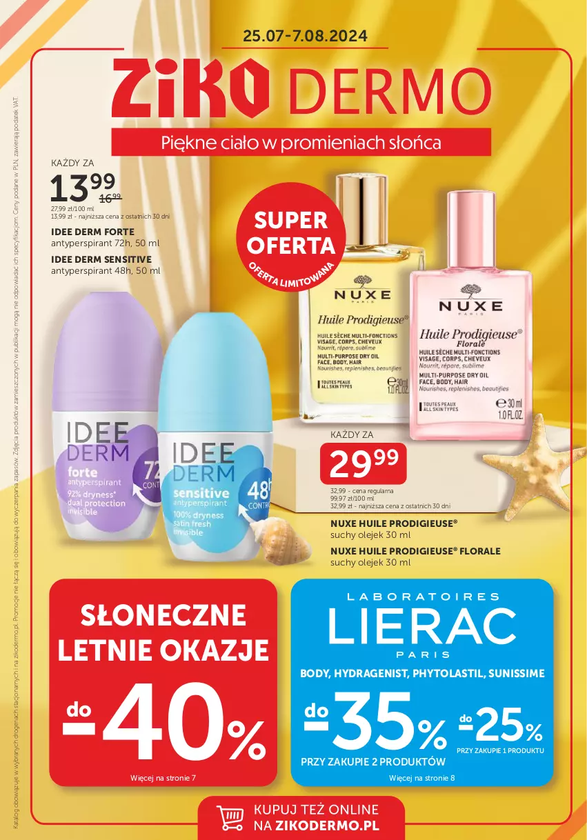 Gazetka promocyjna Ziko - Gazetka Ziko Dermo - ważna 25.07 do 07.08.2024 - strona 1 - produkty: Antyperspirant, Body, Flora, Nuxe, Olej, Phyto