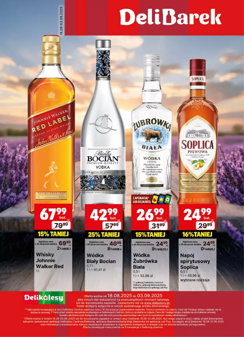 Gazetka promocyjna Delikatesy Centrum - Delibarek DC34-DC35 - ważna 18.08 do 03.09.2025 - strona 1 - produkty: Biały Bocian, Dron, Napój, Rum, Soplica, Whisky, Wódka