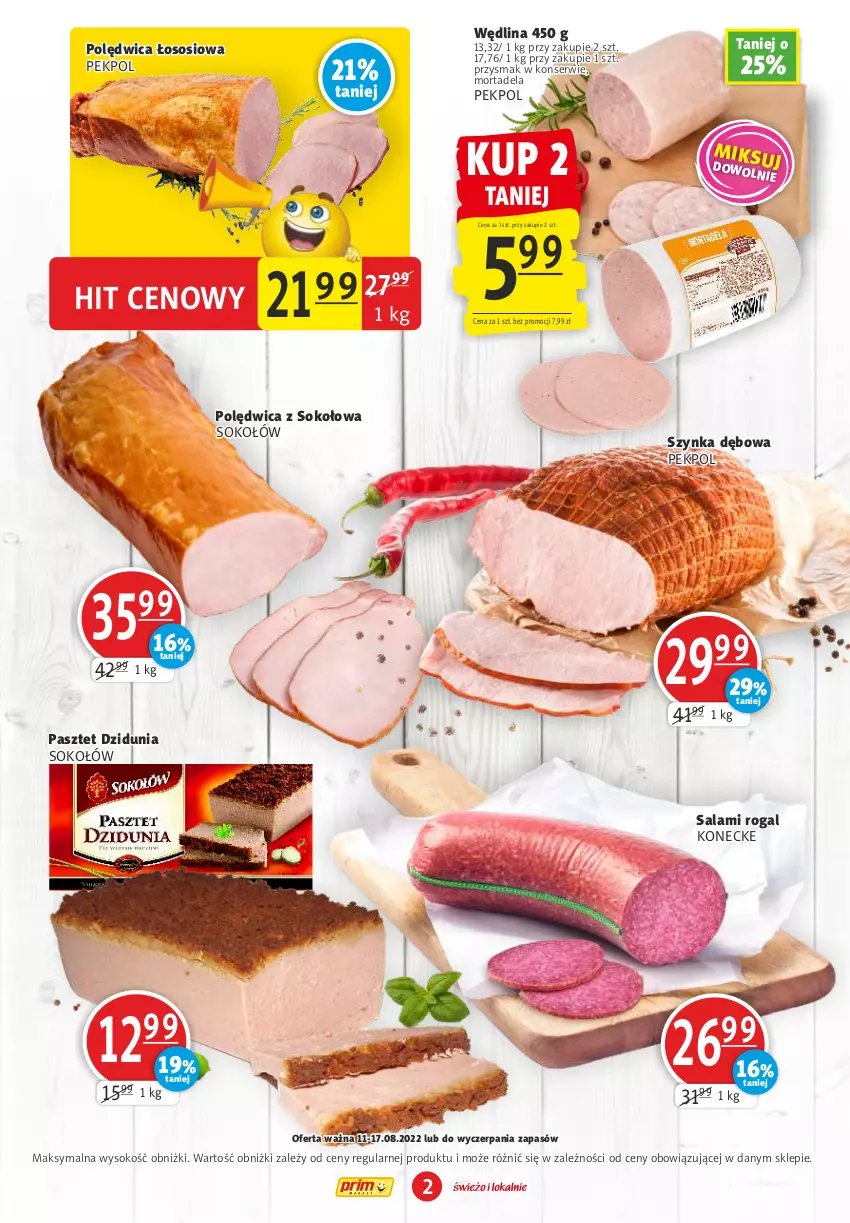 Gazetka promocyjna Prim Market - ważna 11.08 do 17.08.2022 - strona 2 - produkty: Pasztet, Pekpol, Polędwica, Rogal, Salami, Ser, Sok, Sokołów, Sos, Szynka, Wędlina