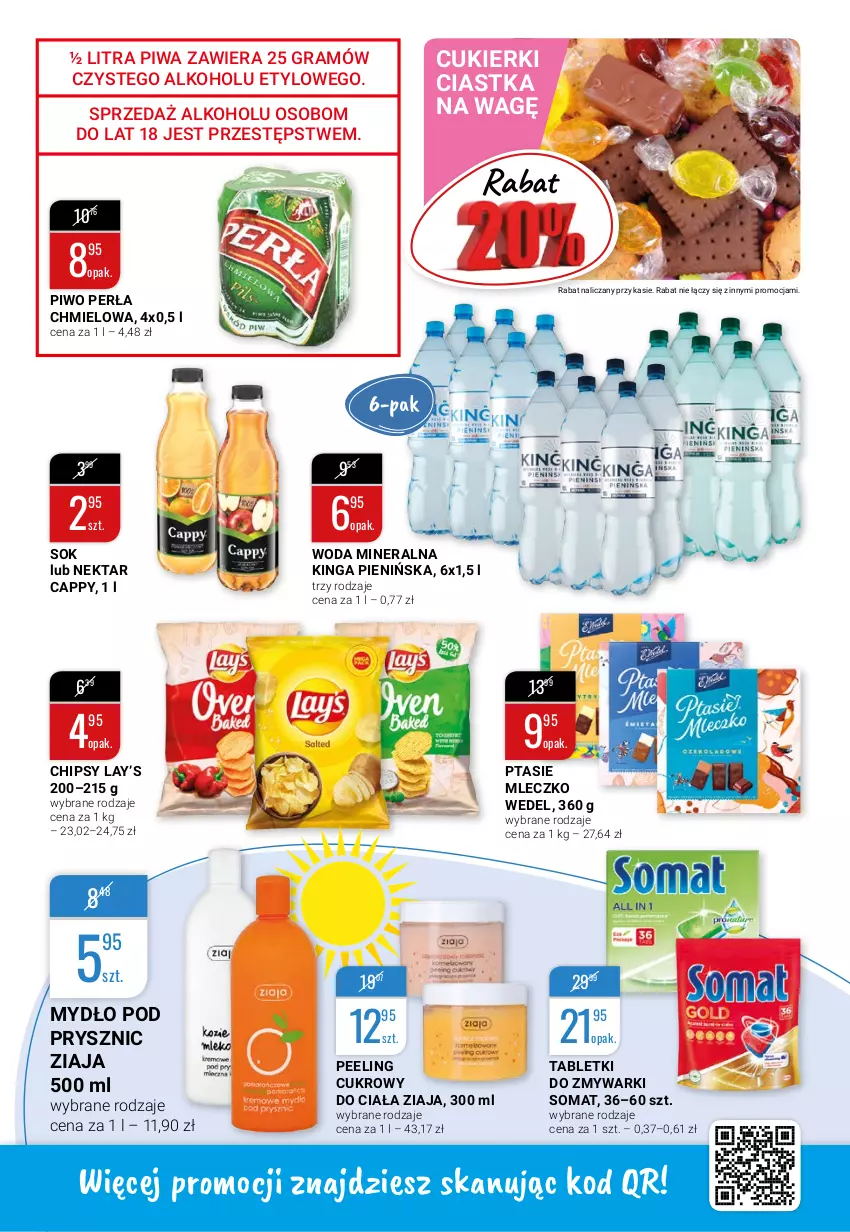 Gazetka promocyjna Bi1 - Słoneczna ofertomania - ważna 18.08 do 24.08.2021 - strona 5 - produkty: Cappy, Chipsy, Ciastka, Cukier, Cukierki, Gra, Lay’s, Mleczko, Mydło, Nektar, Peeling, Perła, Piwa, Piwo, Ptasie mleczko, Sok, Somat, Tablet, Tabletki do zmywarki, Woda, Woda mineralna, Ziaja, Zmywarki