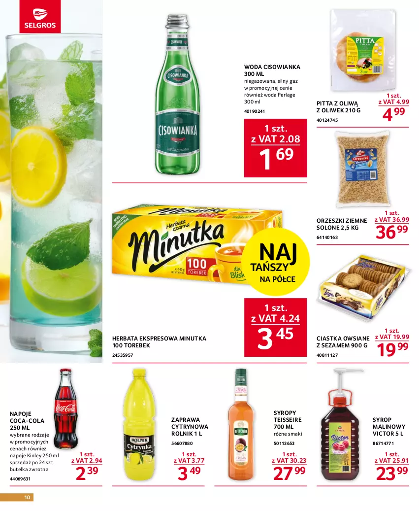 Gazetka promocyjna Selgros - Oferta gastronomiczna - ważna 15.06 do 28.06.2023 - strona 10 - produkty: Ciastka, Ciastka owsiane, Cisowianka, Coca-Cola, Herbata, Napoje, Orzeszki, Orzeszki ziemne, Rolnik, Sezam, Syrop, Syropy, Woda