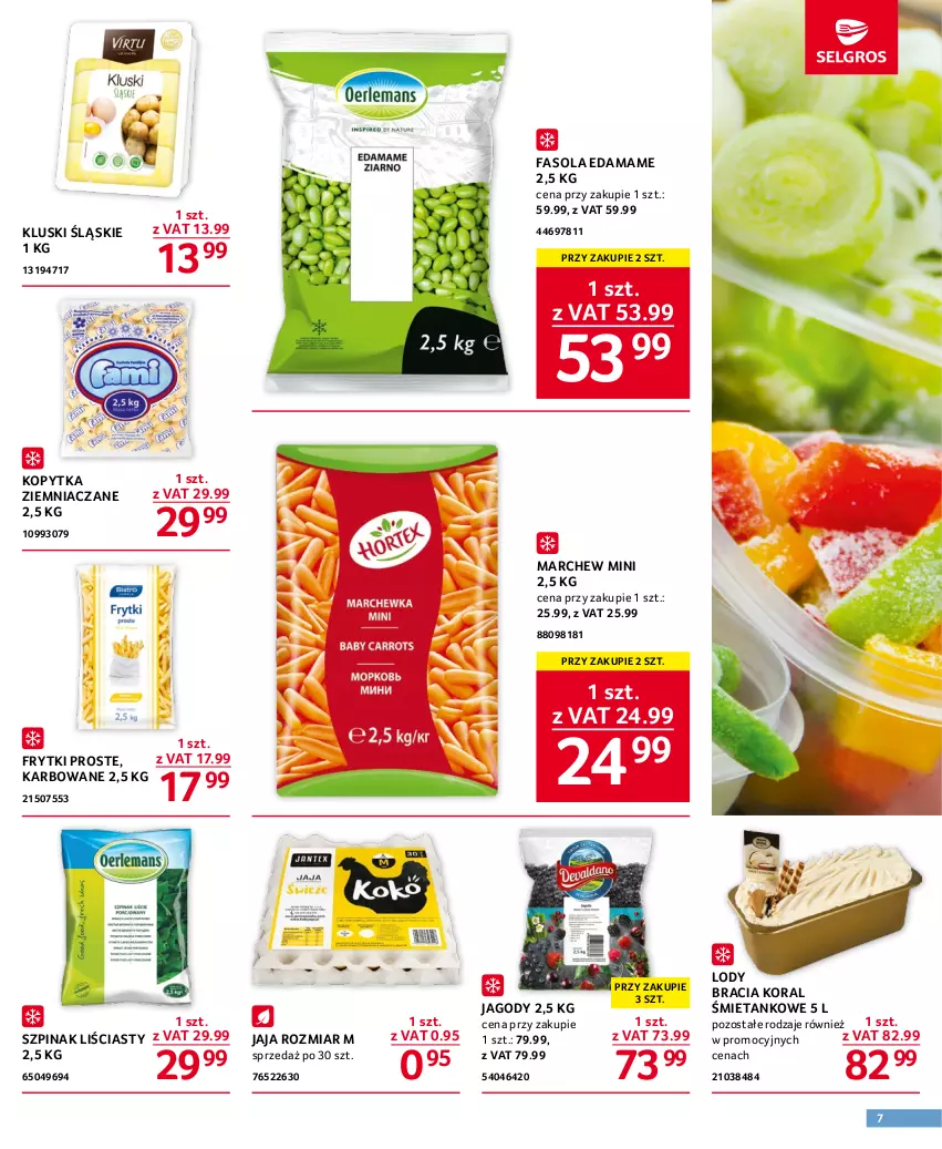 Gazetka promocyjna Selgros - Oferta gastronomiczna - ważna 15.06 do 28.06.2023 - strona 7 - produkty: Edam, Fa, Fasola, Frytki, Jagody, Jaja, Kopytka, Lody, Szpinak