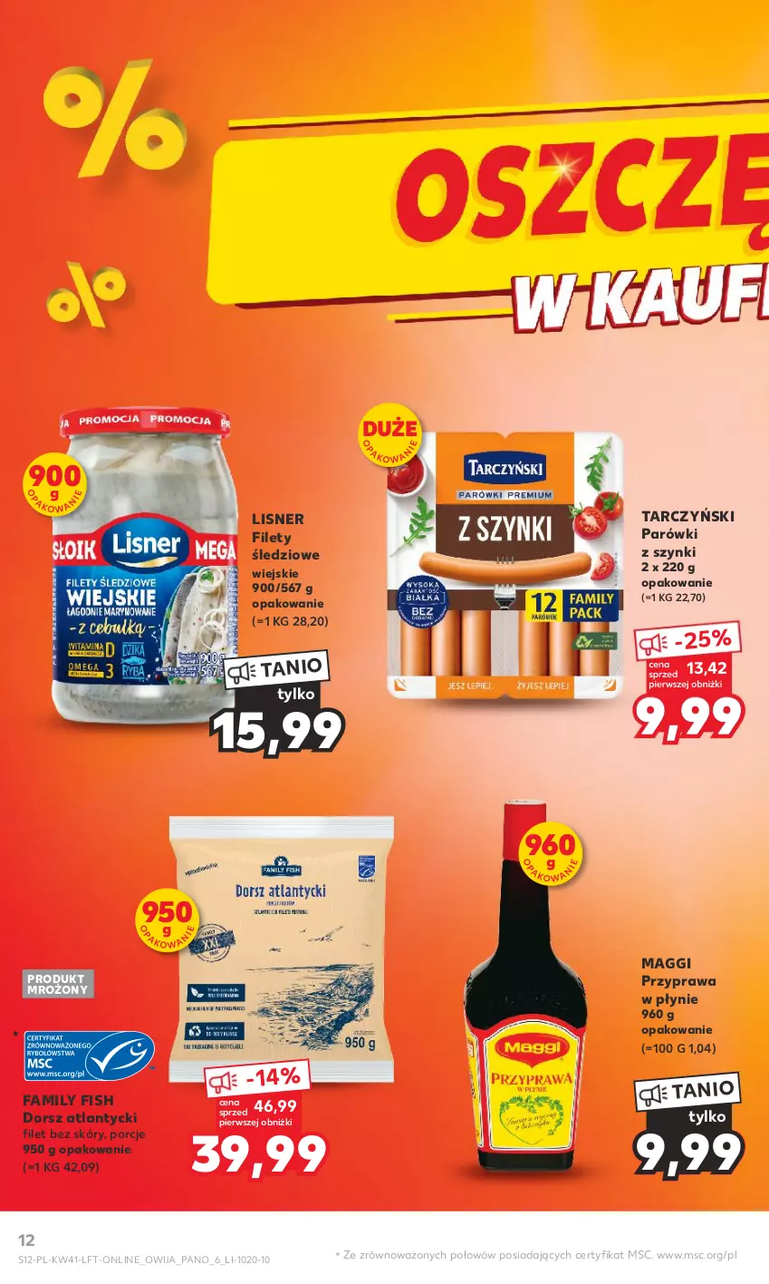 Gazetka promocyjna Kaufland - Gazetka tygodnia - ważna 12.10 do 18.10.2023 - strona 12 - produkty: Dorsz, Fa, Lisner, Maggi, Parówki, Parówki z szynki, Por, Przyprawa w płynie, Tarczyński