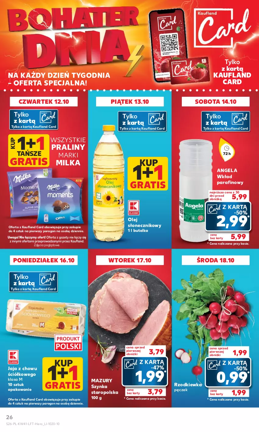 Gazetka promocyjna Kaufland - Gazetka tygodnia - ważna 12.10 do 18.10.2023 - strona 26 - produkty: Gra, Jaja, Milka, Olej, Olej słonecznikowy, Praliny, Rzodkiewka, Szynka, Waga