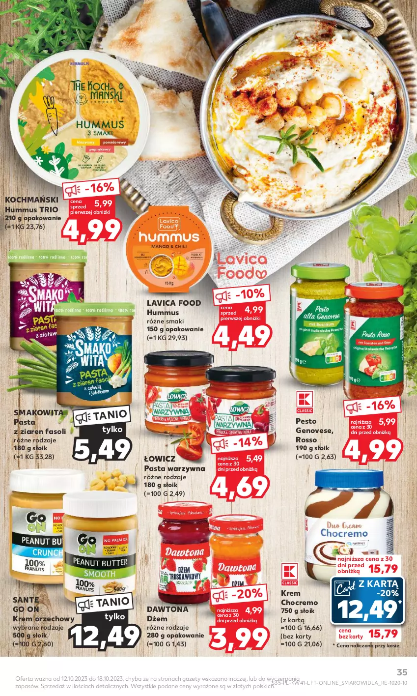 Gazetka promocyjna Kaufland - Gazetka tygodnia - ważna 12.10 do 18.10.2023 - strona 35 - produkty: Dawtona, Dżem, Fa, Hummus, Koc, Krem orzechowy, Mus, Pasta warzywna, Pesto, Sante, Smakowita