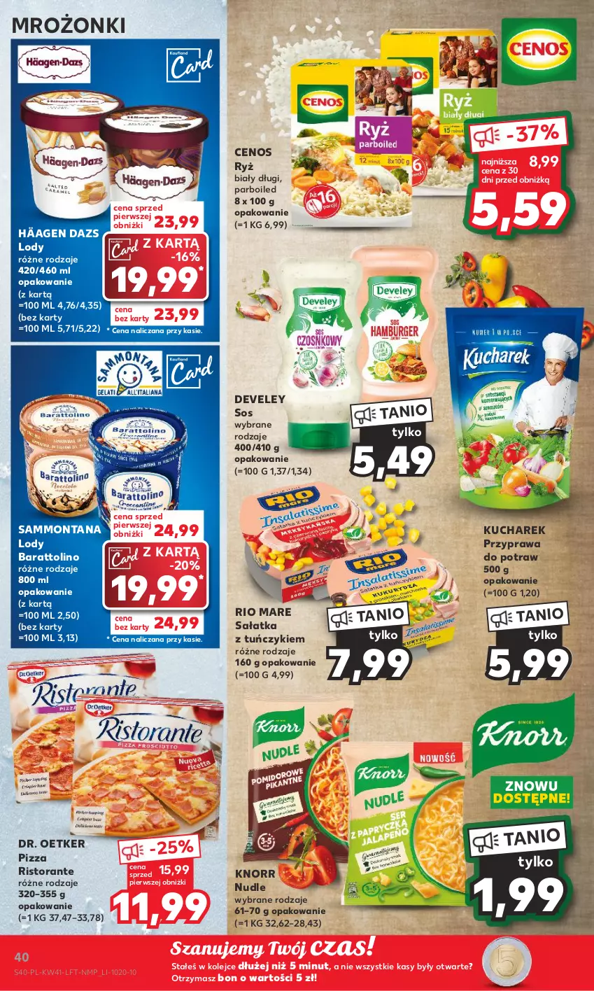 Gazetka promocyjna Kaufland - Gazetka tygodnia - ważna 12.10 do 18.10.2023 - strona 40 - produkty: Cenos, Dr. Oetker, Knorr, Kucharek, Lody, Olej, Pizza, Przyprawa do potraw, Rio Mare, Ryż, Sałat, Sałatka, Sos, Tuńczyk