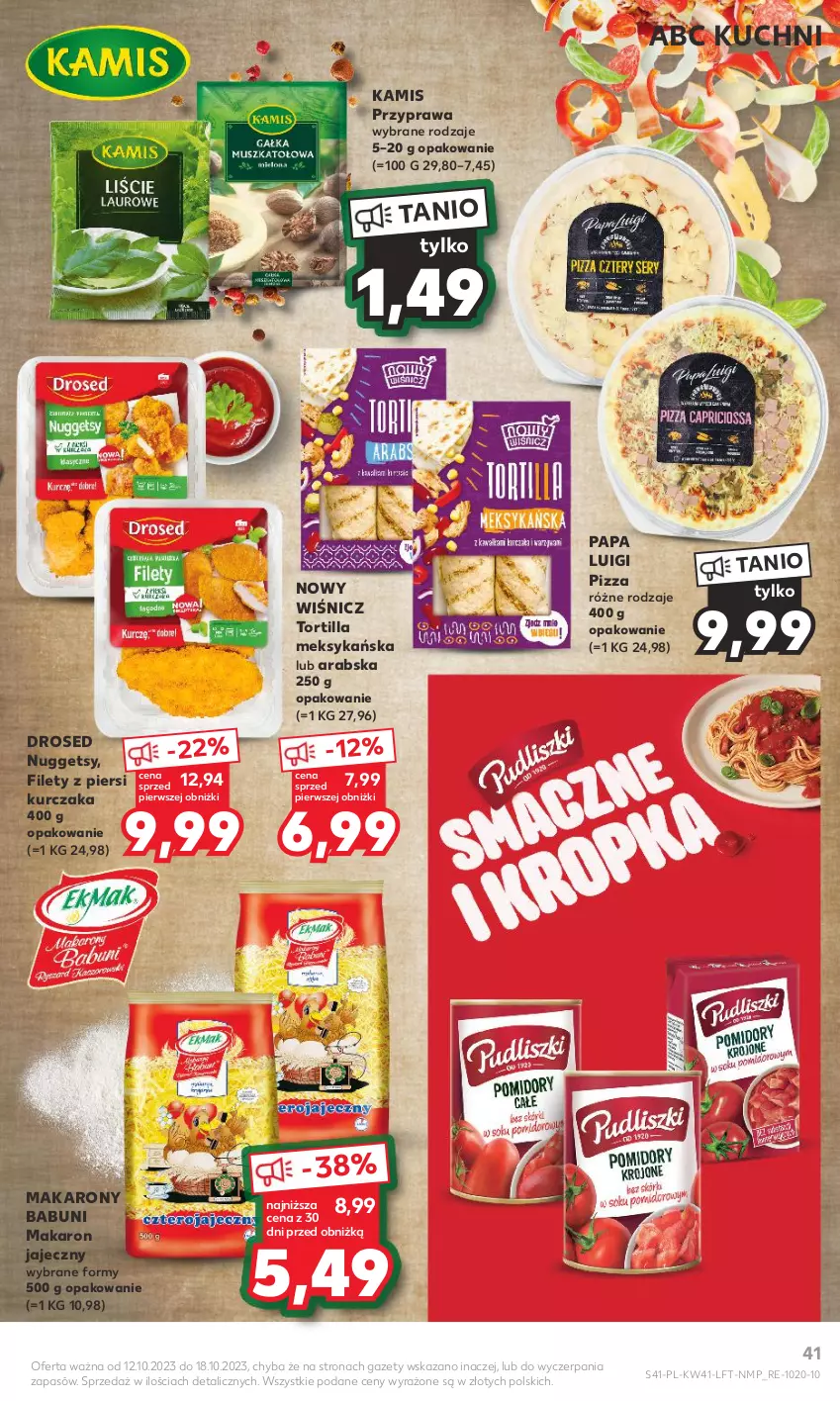 Gazetka promocyjna Kaufland - Gazetka tygodnia - ważna 12.10 do 18.10.2023 - strona 41 - produkty: Babuni, Kamis, Kurczak, Makaron, Pizza, Tortilla