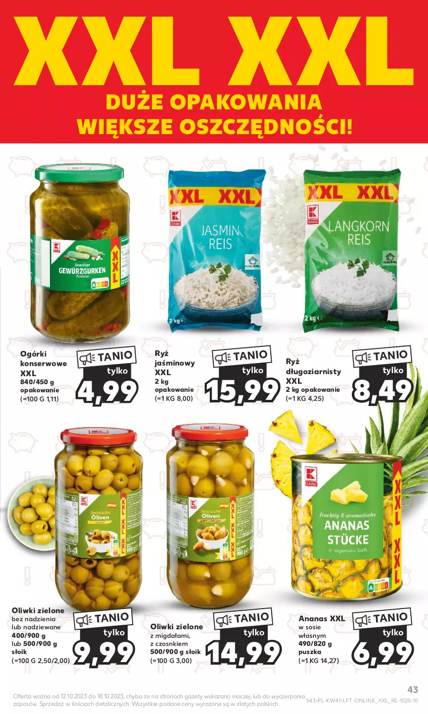 Gazetka promocyjna Kaufland - Gazetka tygodnia - ważna 12.10 do 18.10.2023 - strona 43 - produkty: Ananas, Ogórki konserwowe, Oliwki, Oliwki zielone, Ryż, Ser, Sos