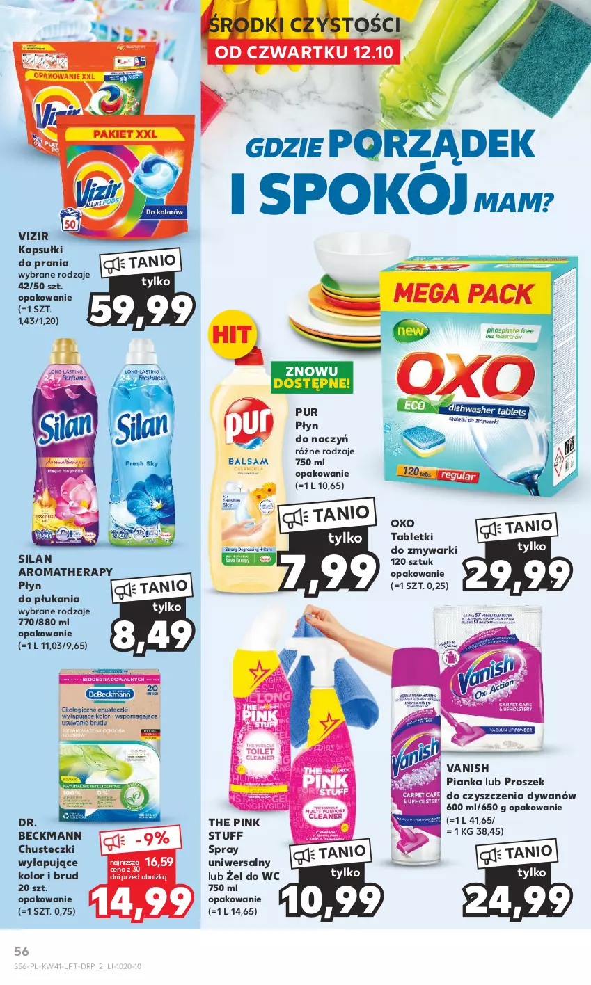 Gazetka promocyjna Kaufland - Gazetka tygodnia - ważna 12.10 do 18.10.2023 - strona 56 - produkty: Chusteczki, Dywan, Kapsułki do prania, Płyn do płukania, Por, Pur, Silan, Tablet, Tabletki do zmywarki, Vanish, Vizir, Zmywarki