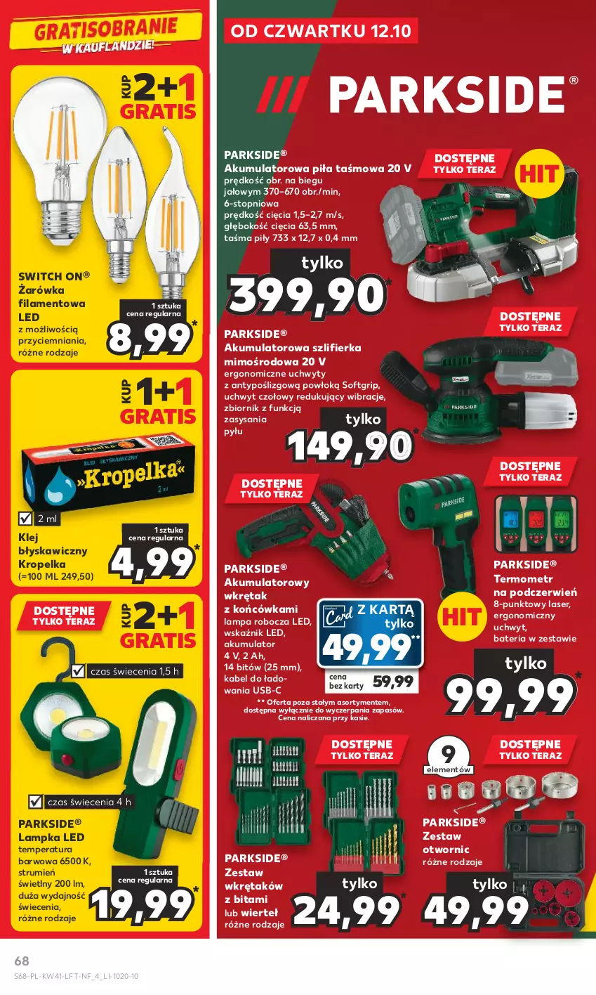 Gazetka promocyjna Kaufland - Gazetka tygodnia - ważna 12.10 do 18.10.2023 - strona 68 - produkty: Akumulator, Bateria, Gra, Klej, Lampa, Lampa robocza LED, Parkside, Rum, Ser, Szlifierka, Tera, Termometr, Top, Uchwyty, Wkręt, Zestaw wkrętaków