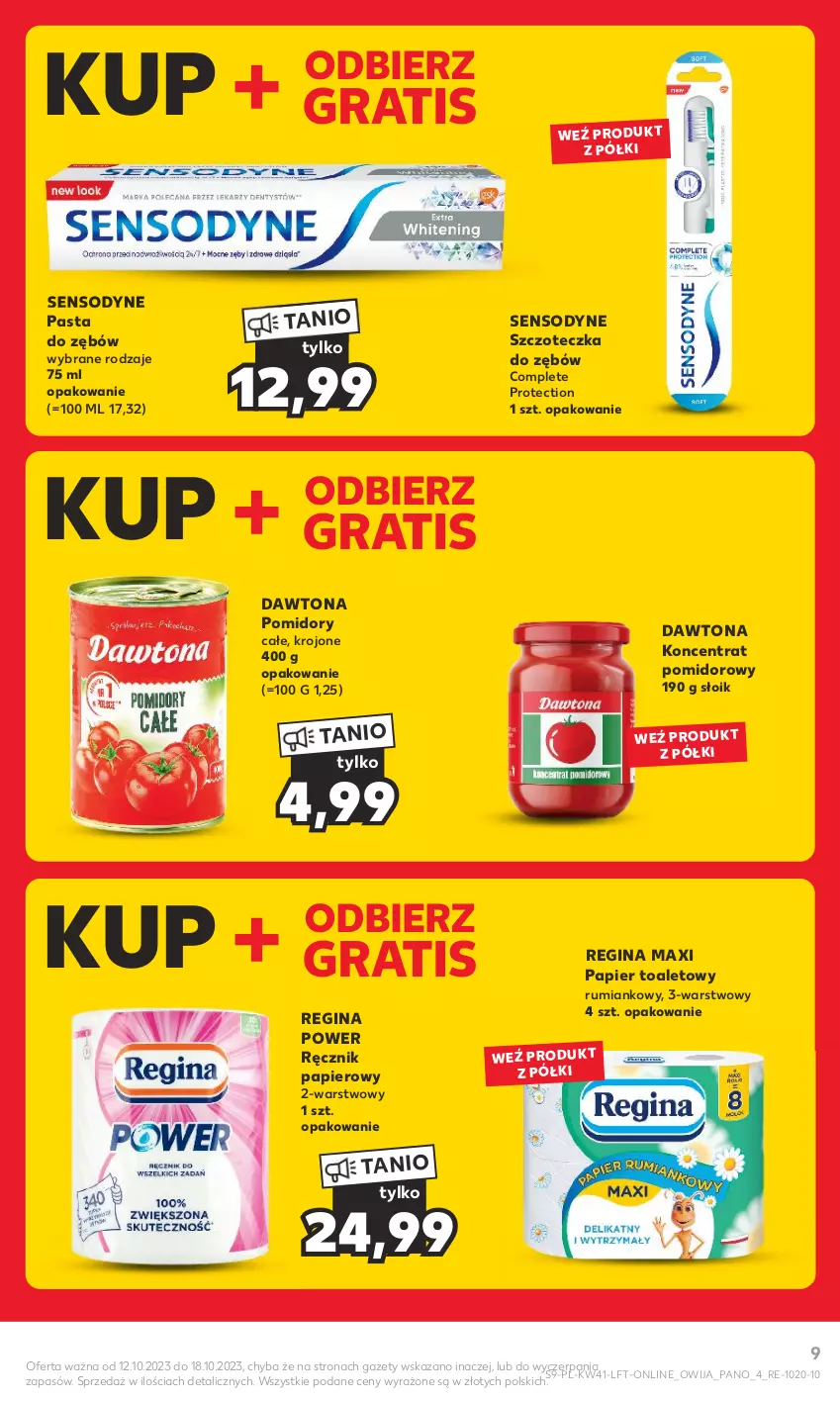 Gazetka promocyjna Kaufland - Gazetka tygodnia - ważna 12.10 do 18.10.2023 - strona 9 - produkty: Dawtona, Gin, Gra, Koncentrat pomidorowy, Papier, Papier toaletowy, Pasta do zębów, Pomidory, Ręcznik, Rum, Sensodyne, Szczoteczka, Szczoteczka do zębów