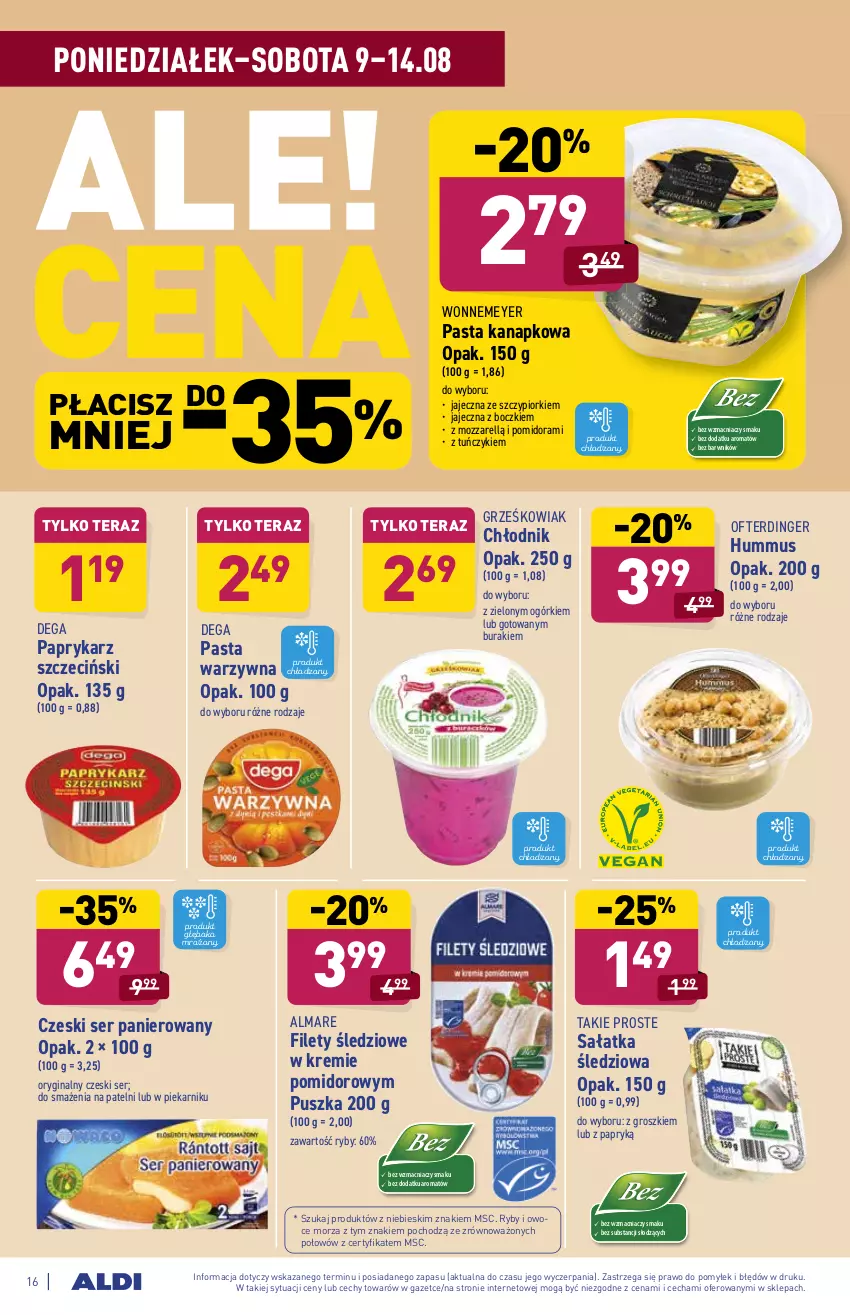 Gazetka promocyjna Aldi - ważna 09.08 do 14.08.2021 - strona 16 - produkty: Buraki, Dega, Gin, Hummus, Mus, Owoce, Owoce morza, Papryka, Paprykarz, Paprykarz szczeciński, Piekarnik, Ryby i owoce morza, Sałat, Sałatka, Ser, Tera, Tuńczyk