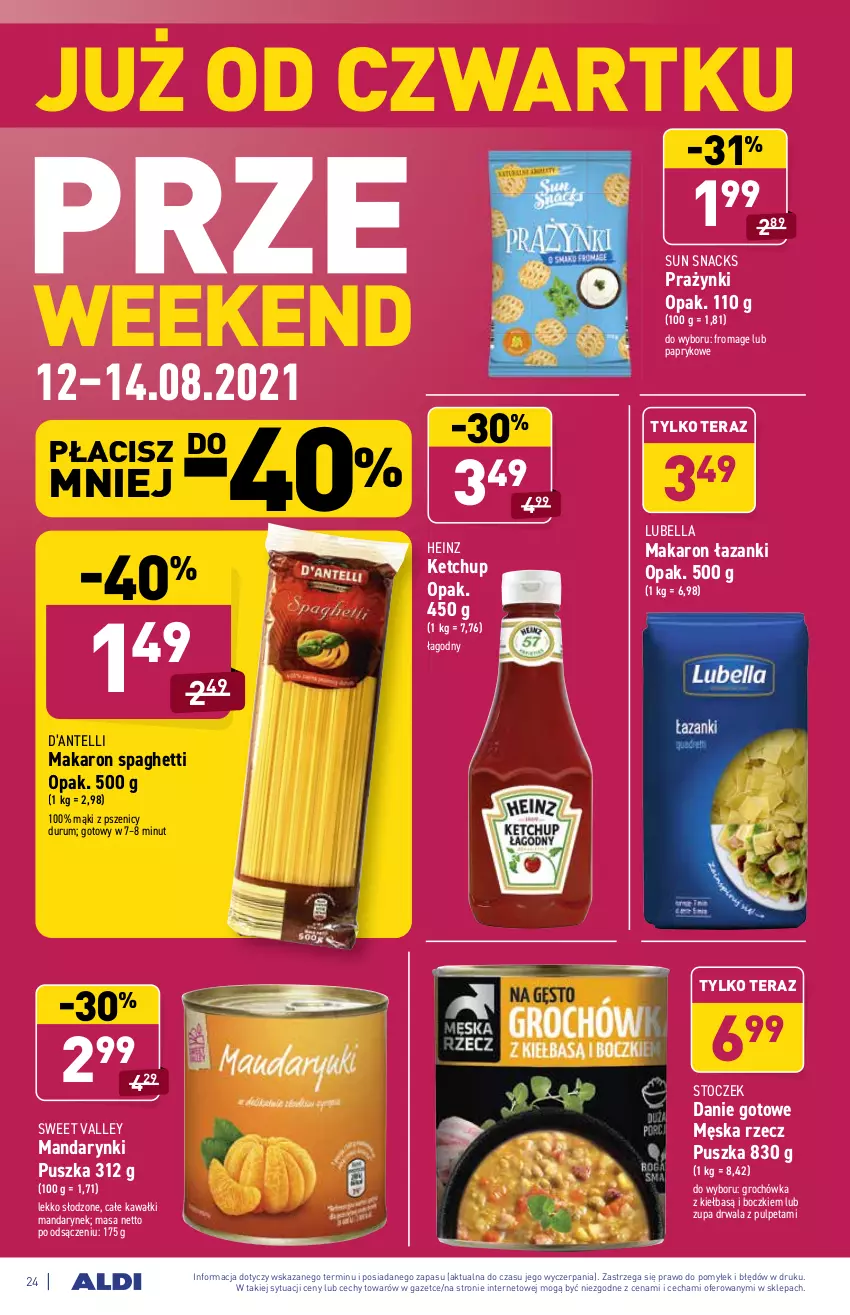 Gazetka promocyjna Aldi - ważna 09.08 do 14.08.2021 - strona 24 - produkty: Bell, Bella, Danie gotowe, Groch, Heinz, Kawa, Ketchup, Lubella, Makaron, Mandarynki, Rum, Spaghetti, Tera, Zupa