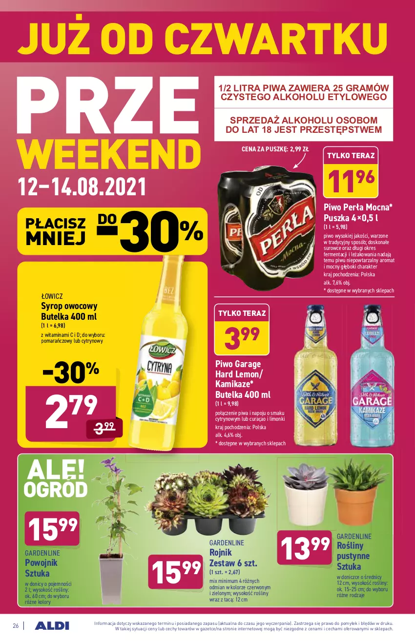 Gazetka promocyjna Aldi - ważna 09.08 do 14.08.2021 - strona 26 - produkty: Gra, Perła, Piwa, Piwo, Sok, Syrop, Tera