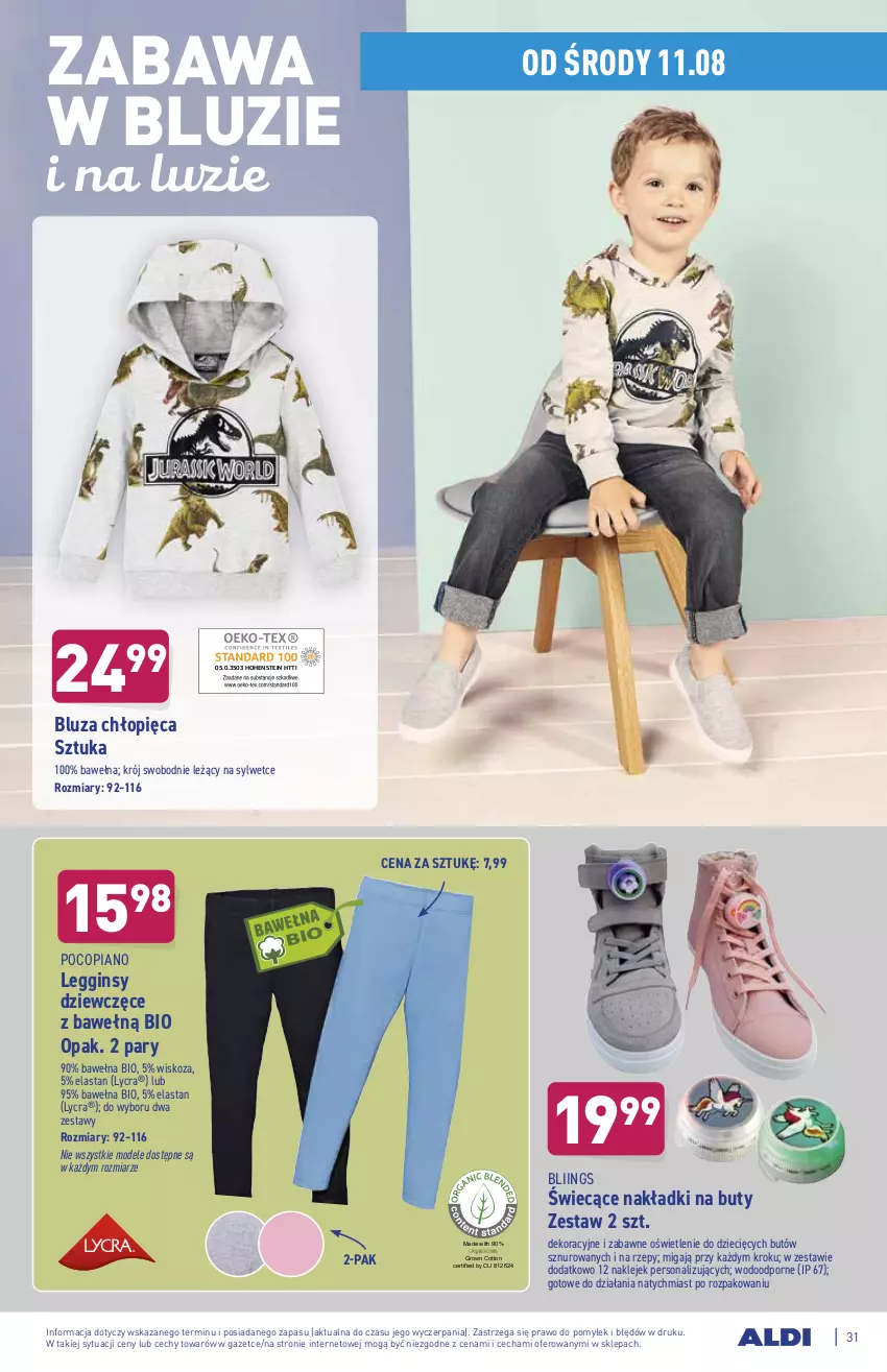 Gazetka promocyjna Aldi - ważna 09.08 do 14.08.2021 - strona 31 - produkty: Bluza, Buty, Dzieci, Gin, Klej, Legginsy, Pocopiano, Por, Wełna