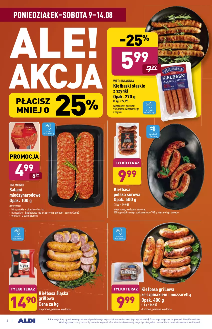 Gazetka promocyjna Aldi - ważna 09.08 do 14.08.2021 - strona 6 - produkty: Grill, Kiełbasa, Kiełbasa śląska, Kiełbaski śląskie, Parmezan, Pieprz, Salami, Ser, Szpinak, Tera